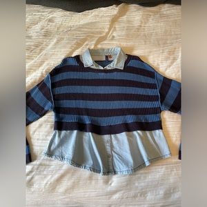 Anthropologie Pilcro striped sweater with denim shirt combo - all one piece.